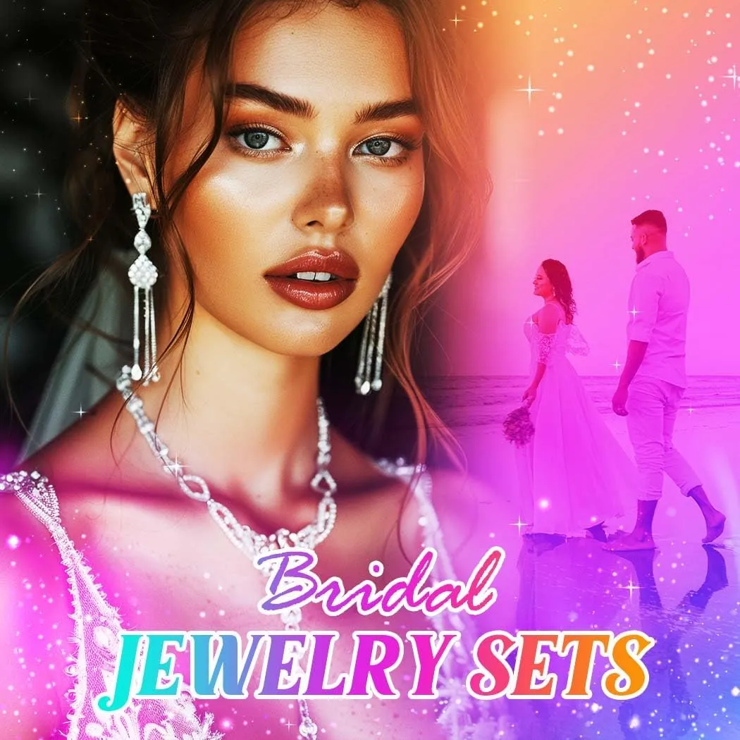 GORAIS Wedding Prom Jewelry Sets Silver Rhinestone Bridal Necklace Earrings Bracelet Set Formal Costume Jewelry for Brides and Women