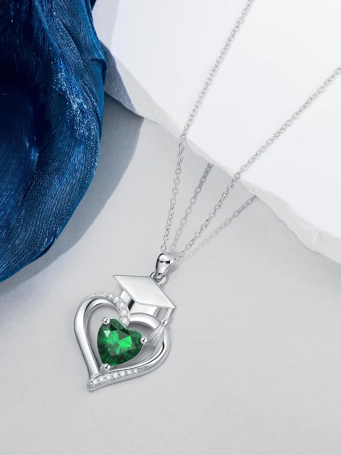 Graduation Gifts for Her Graduation Pendant Class of 2025 Necklace 925 Sterling Silver Heart Birthstone Graduation Necklaces High School College Graduation Jewelry for Her 2024