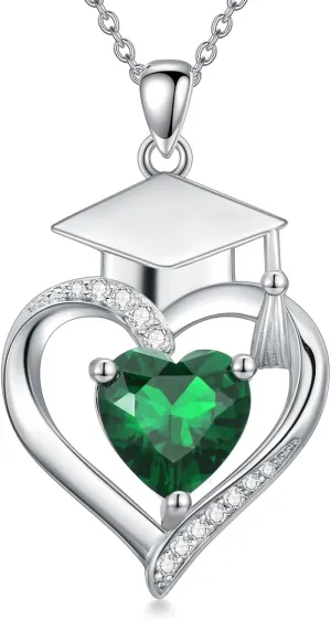 Graduation Gifts for Her Graduation Pendant Class of 2025 Necklace 925 Sterling Silver Heart Birthstone Graduation Necklaces High School College Graduation Jewelry for Her 2024