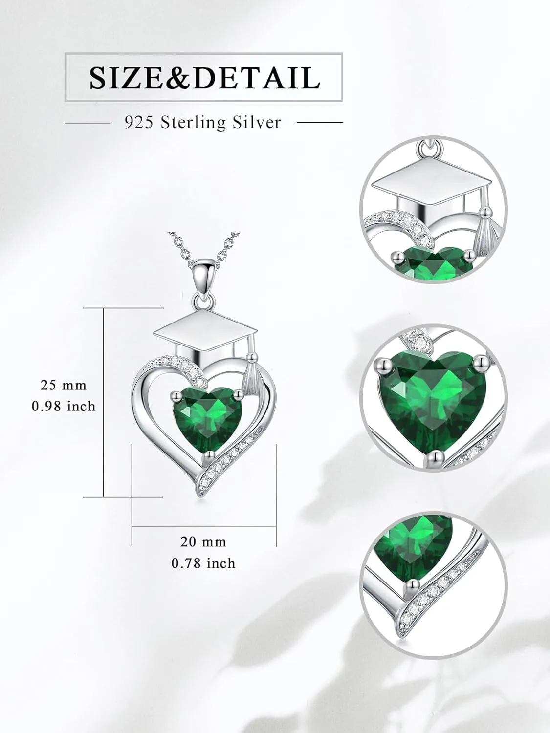 Graduation Gifts for Her Graduation Pendant Class of 2025 Necklace 925 Sterling Silver Heart Birthstone Graduation Necklaces High School College Graduation Jewelry for Her 2024