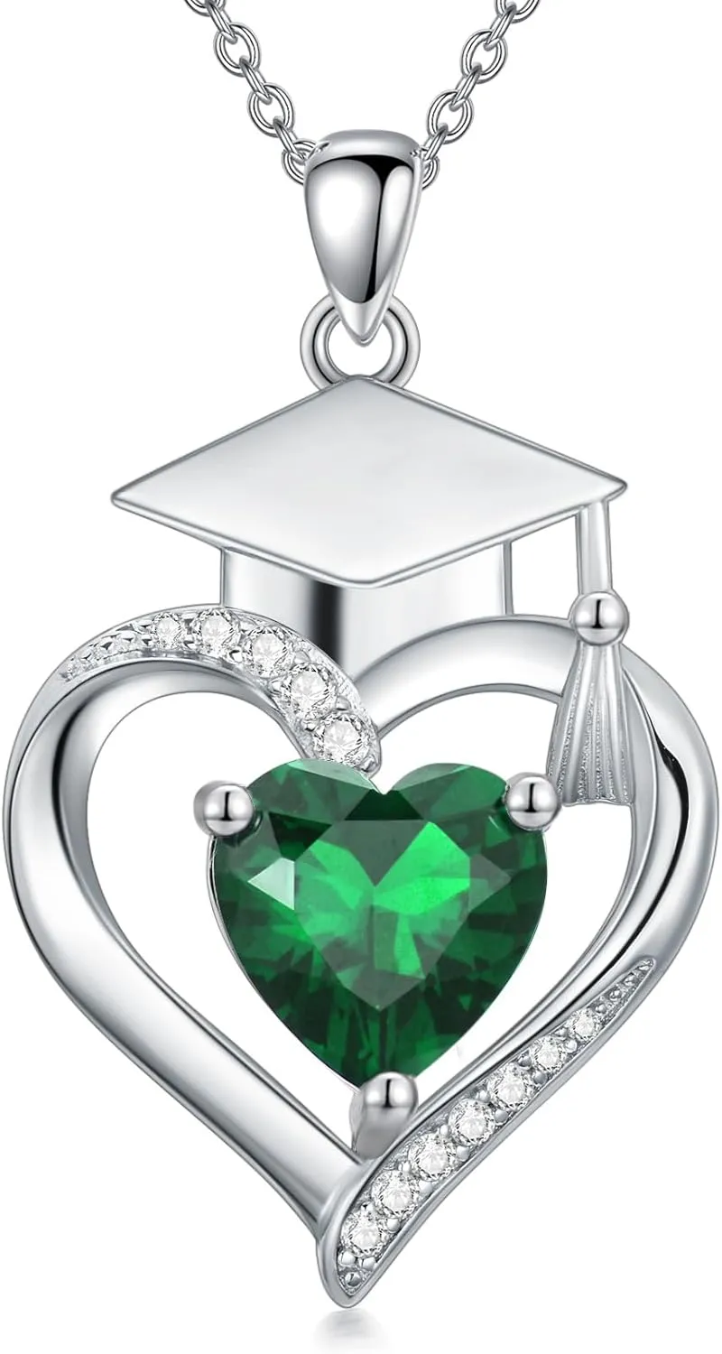 Graduation Gifts for Her Graduation Pendant Class of 2025 Necklace 925 Sterling Silver Heart Birthstone Graduation Necklaces High School College Graduation Jewelry for Her 2024