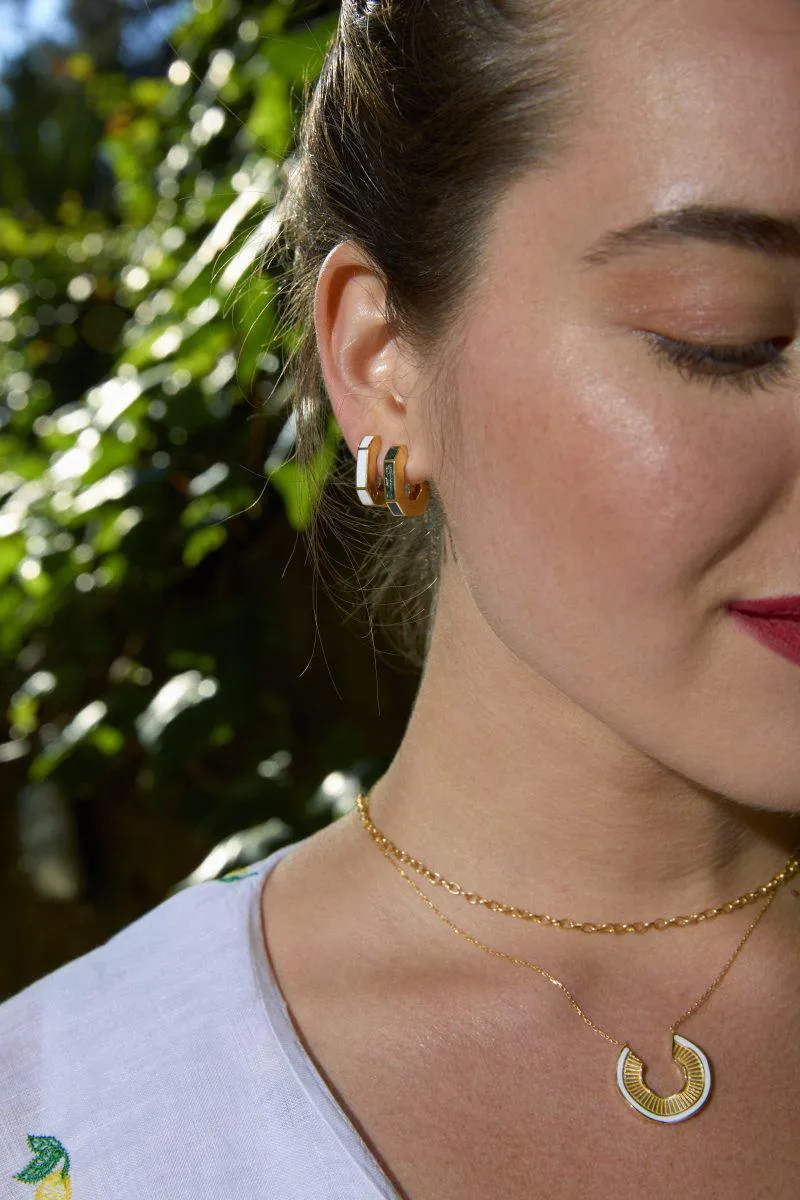 Green Enamelled Hexagonal Earring