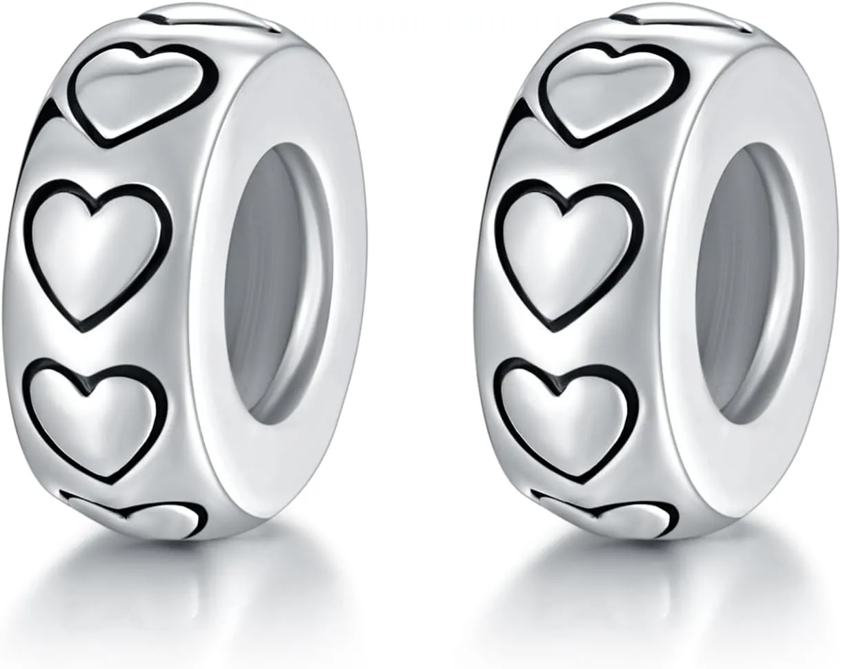 GW Round Spacer Beads Clip Stopper Charms Sterling Silver for European Bracelets 2PCS