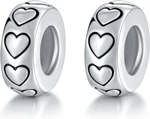 GW Round Spacer Beads Clip Stopper Charms Sterling Silver for European Bracelets 2PCS