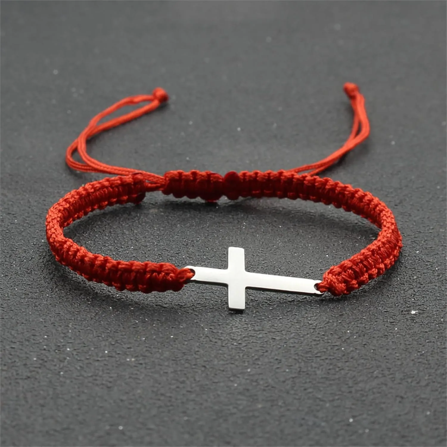 Handmade Cross Braided Protection Bracelet for Women Men Stainless Steel Charm Red Black String Rope Lucky Strand Bracelets for Christian Birthday Christmas Religious Jewelry Gifts