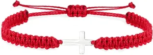 Handmade Cross Braided Protection Bracelet for Women Men Stainless Steel Charm Red Black String Rope Lucky Strand Bracelets for Christian Birthday Christmas Religious Jewelry Gifts
