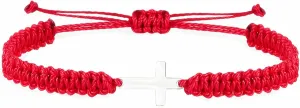 Handmade Cross Braided Protection Bracelet Stainless Steel Charm Red Black String Nylon Rope Lucky Adjustable Strand Bracelets for Women Men Unisex Christian Festival Party Religious Jewelry Gifts