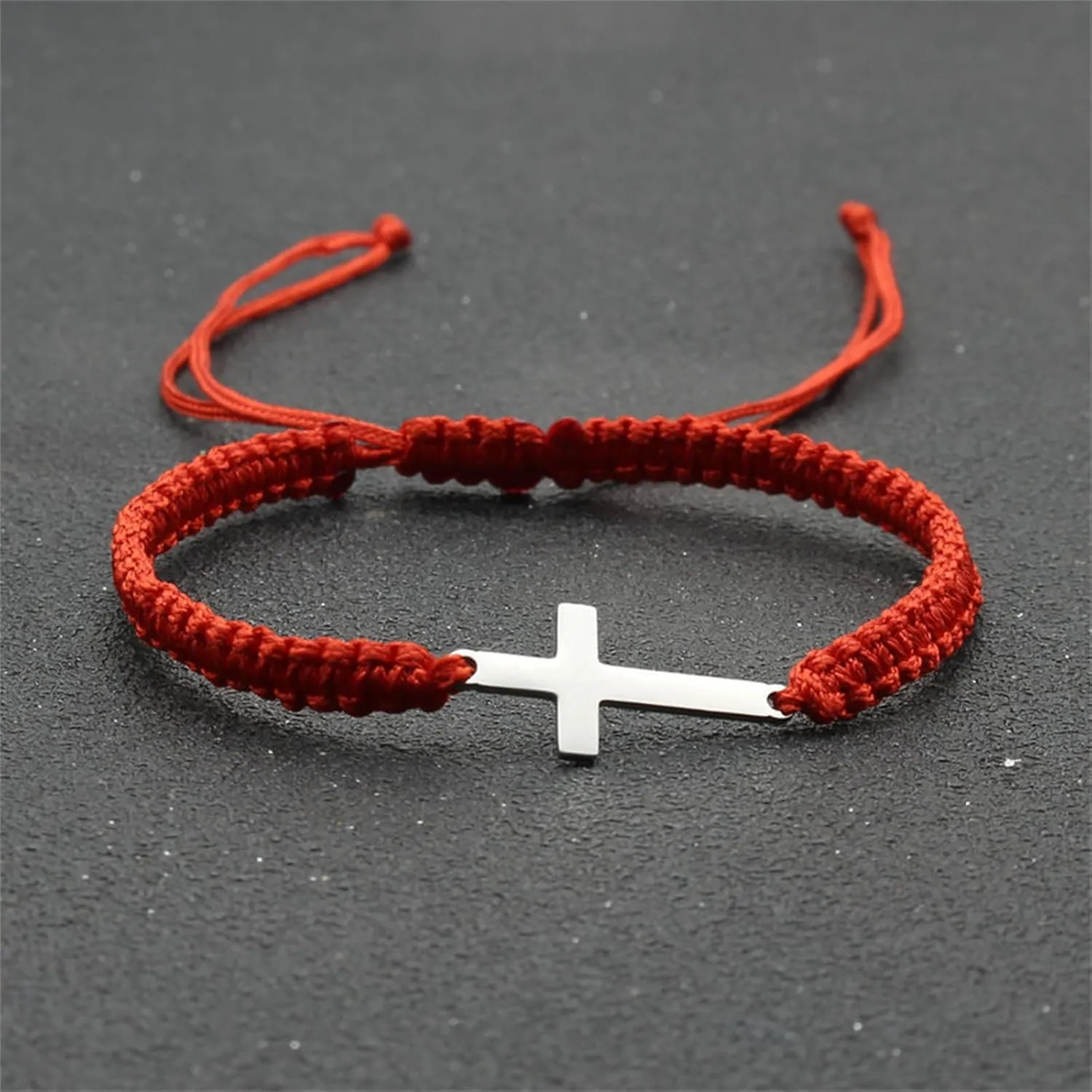 Handmade Cross Braided Protection Bracelet Stainless Steel Charm Red Black String Nylon Rope Lucky Adjustable Strand Bracelets for Women Men Unisex Christian Festival Party Religious Jewelry Gifts