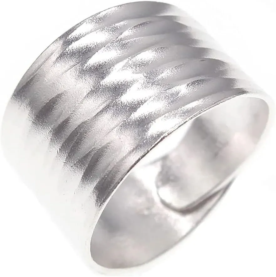 Handmade Hammered Wide Silver Ring for Women Boho Thumb Bnad Open Adjustable StatementRing Jewelry Gift