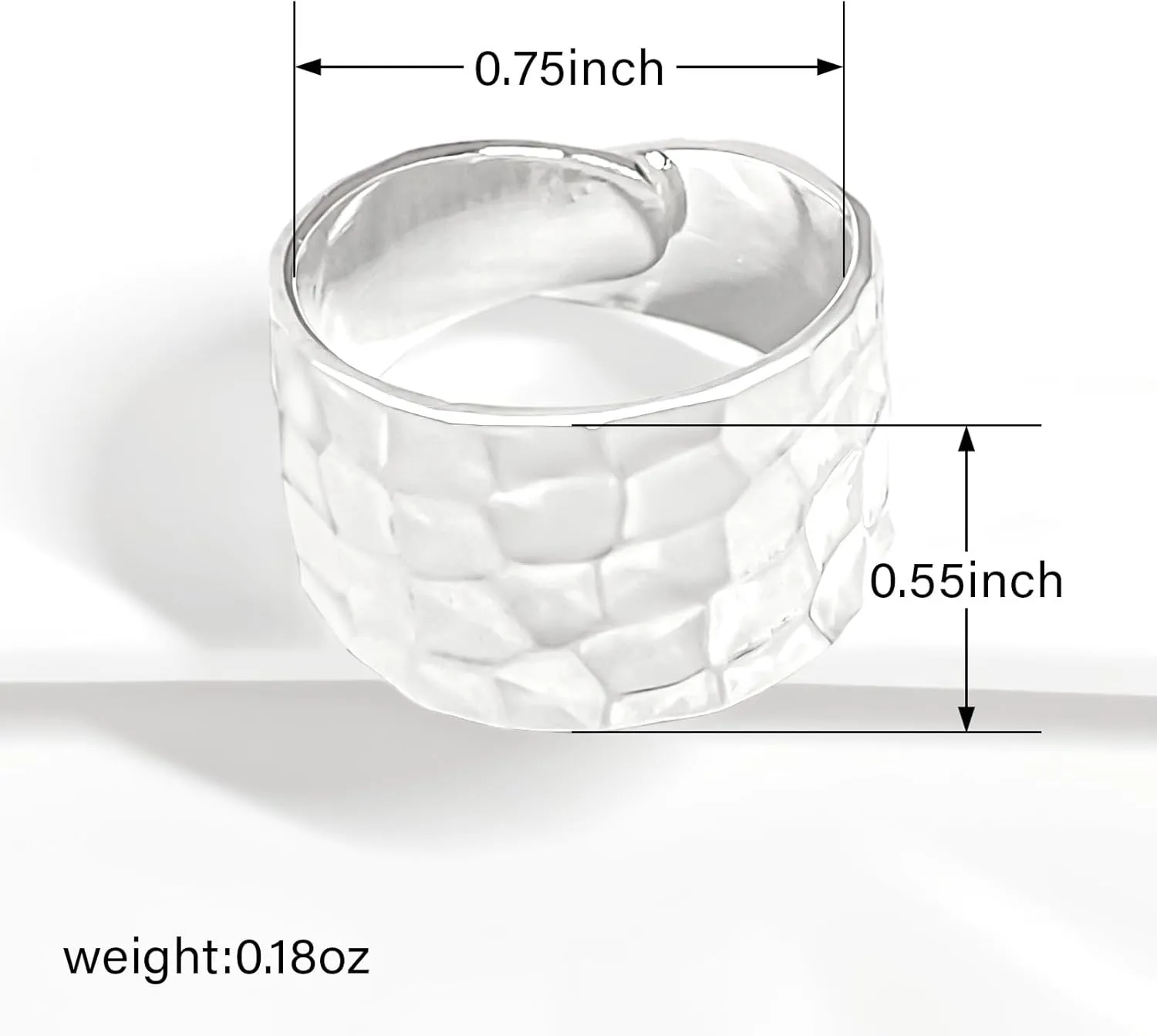 Handmade Hammered Wide Silver Ring for Women Boho Thumb Bnad Open Adjustable StatementRing Jewelry Gift