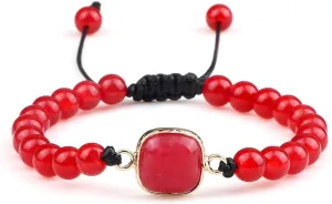Handmade Natural Green Malachite Stone Lava Bracelet Adjustable Strand Buddha Bracelet Yoga Prayer Women Men Fashion Jewery Gift IG3E9 (Red)