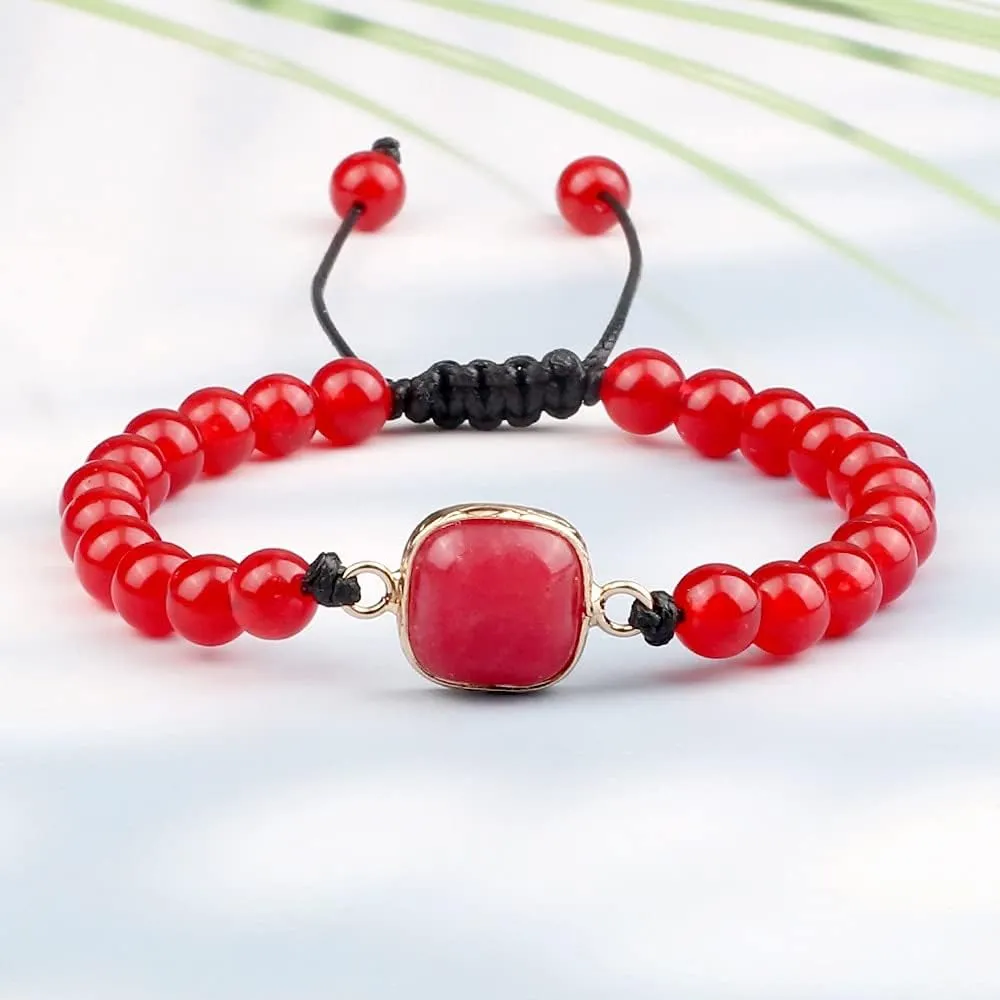 Handmade Natural Green Malachite Stone Lava Bracelet Adjustable Strand Buddha Bracelet Yoga Prayer Women Men Fashion Jewery Gift IG3E9 (Red)