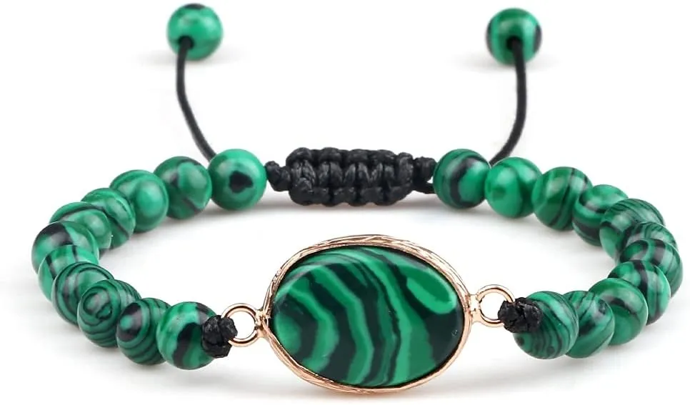 Handmade Natural Green Malachite Stone Lava Bracelet Adjustable Strand Buddha Bracelet Yoga Prayer Women Men Fashion Jewery Gift IG3E9 (Red)