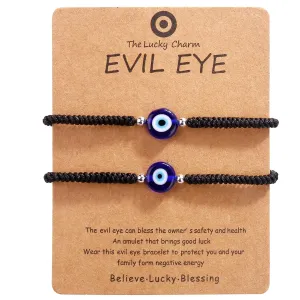 Handmade String Red evil eye bracelets blue evil eye jewelry bracelet for women men teens pack of 2 braclets mal de ojo bracelets ojo turco pulsera (2 Black with silver bead)