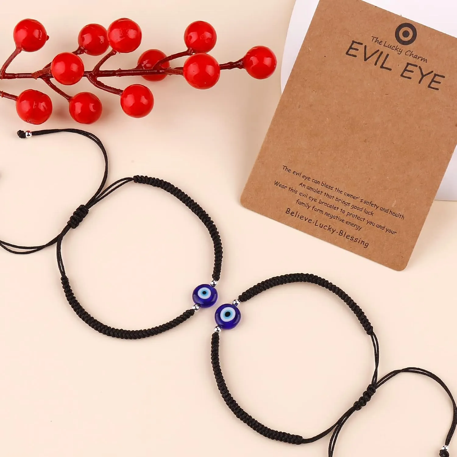 Handmade String Red evil eye bracelets blue evil eye jewelry bracelet for women men teens pack of 2 braclets mal de ojo bracelets ojo turco pulsera (2 Black with silver bead)