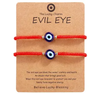 Handmade String Red evil eye bracelets blue evil eye jewelry bracelet for women men teens pack of 2 braclets mal de ojo bracelets ojo turco pulsera (2 Red with gold bead)