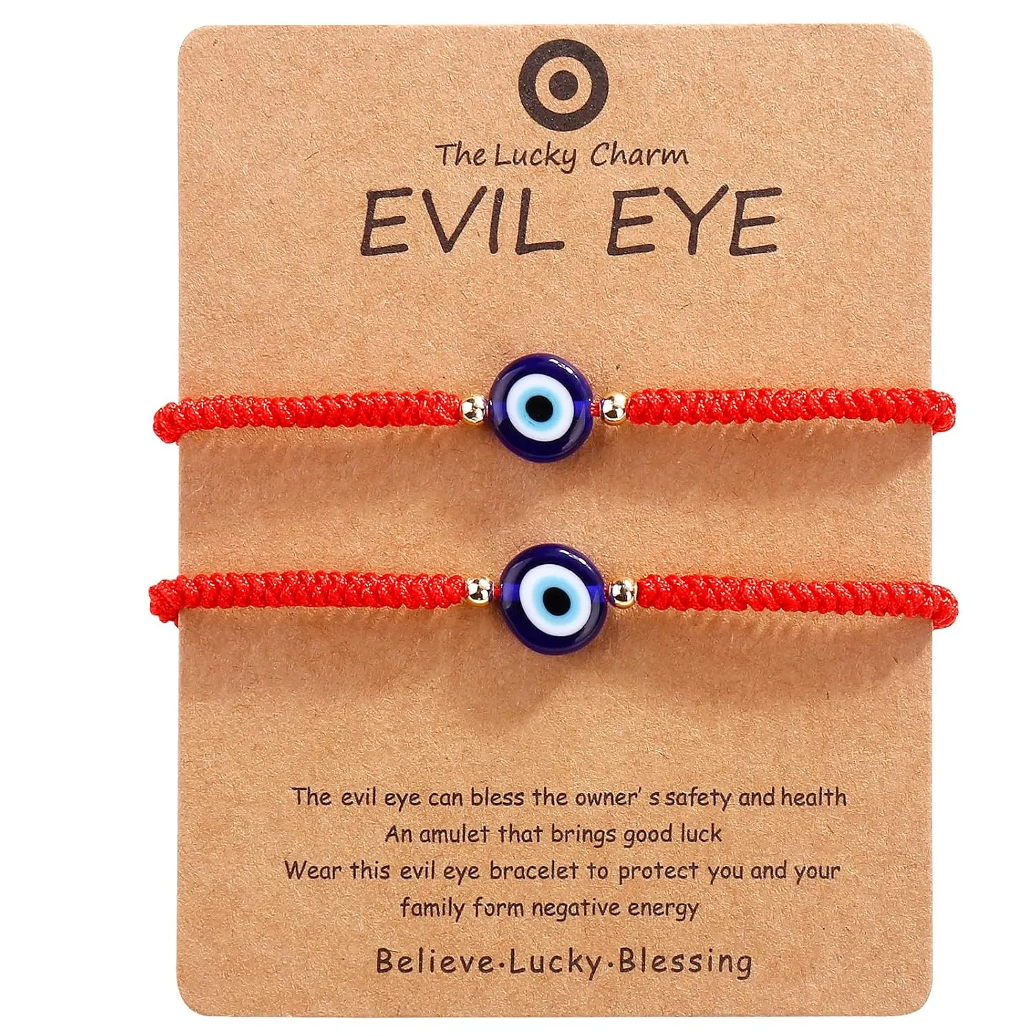 Handmade String Red evil eye bracelets blue evil eye jewelry bracelet for women men teens pack of 2 braclets mal de ojo bracelets ojo turco pulsera (2 Red with gold bead)