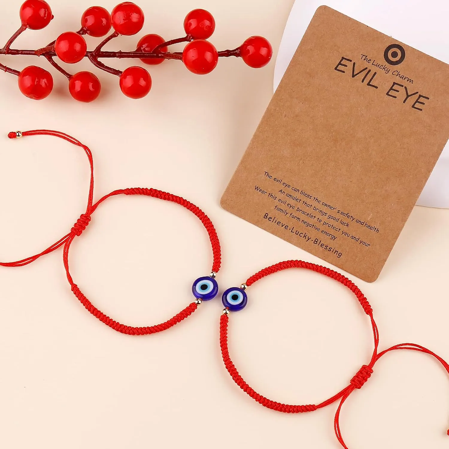 Handmade String Red evil eye bracelets blue evil eye jewelry bracelet for women men teens pack of 2 braclets mal de ojo bracelets ojo turco pulsera (2 Red with gold bead)