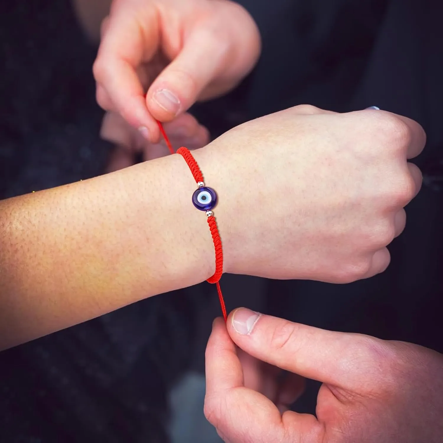 Handmade String Red evil eye bracelets blue evil eye jewelry bracelet for women men teens pack of 2 braclets mal de ojo bracelets ojo turco pulsera (2 Red with gold bead)