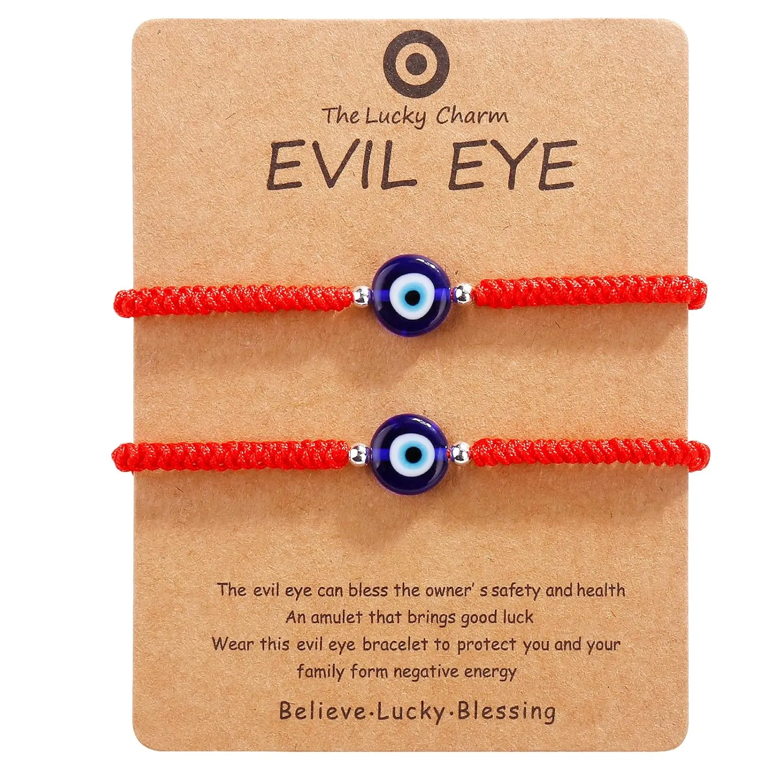 Handmade String Red evil eye bracelets blue evil eye jewelry bracelet for women men teens pack of 2 braclets mal de ojo bracelets ojo turco pulsera (2 Red with silver bead)