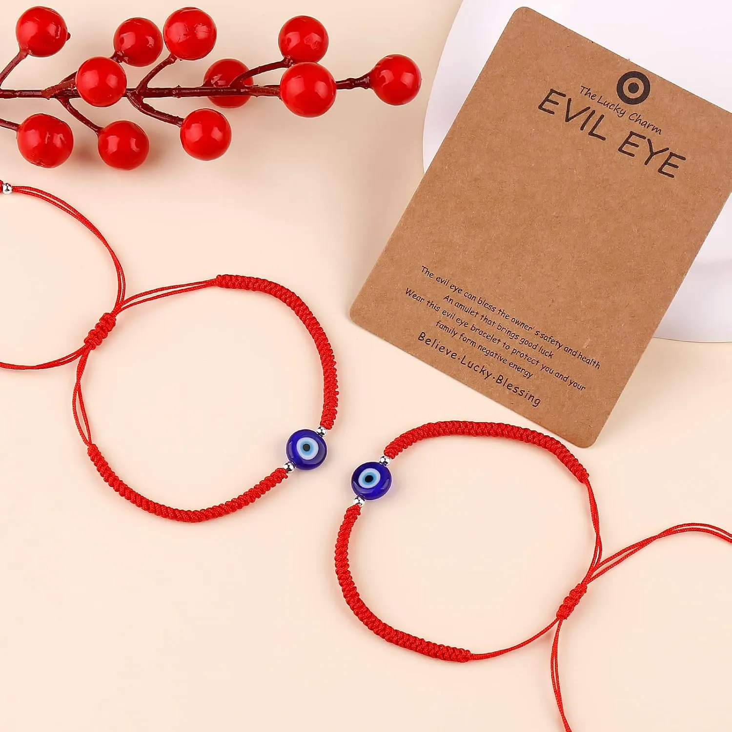 Handmade String Red evil eye bracelets blue evil eye jewelry bracelet for women men teens pack of 2 braclets mal de ojo bracelets ojo turco pulsera (2 Red with silver bead)