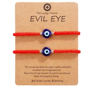 Handmade String Red evil eye bracelets blue evil eye jewelry bracelet for women men teens pack of 2 braclets mal de ojo bracelets ojo turco pulsera (2 Red with silver bead)