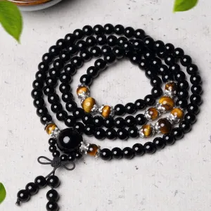 Handmade Women Men 6mm Obsidian Beaded Bracelets Buddhist Beads Bracelet,Style 1