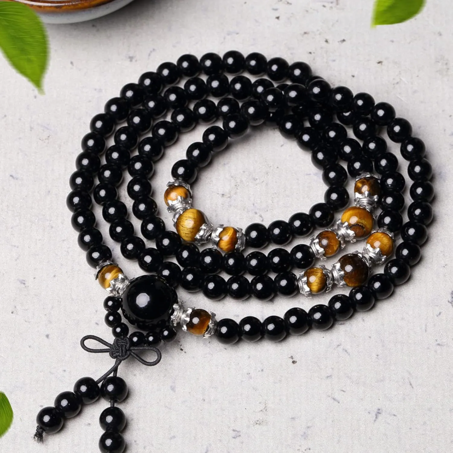 Handmade Women Men 6mm Obsidian Beaded Bracelets Buddhist Beads Bracelet,Style 1