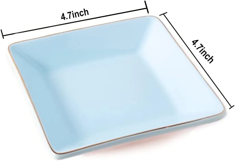 HANKOR Ceramic Jewelry Dish Tray, Decorative Trinket Tray Holder for Ring Earring Key, Gift for Women Girls, 4.7inch (Light Blue)