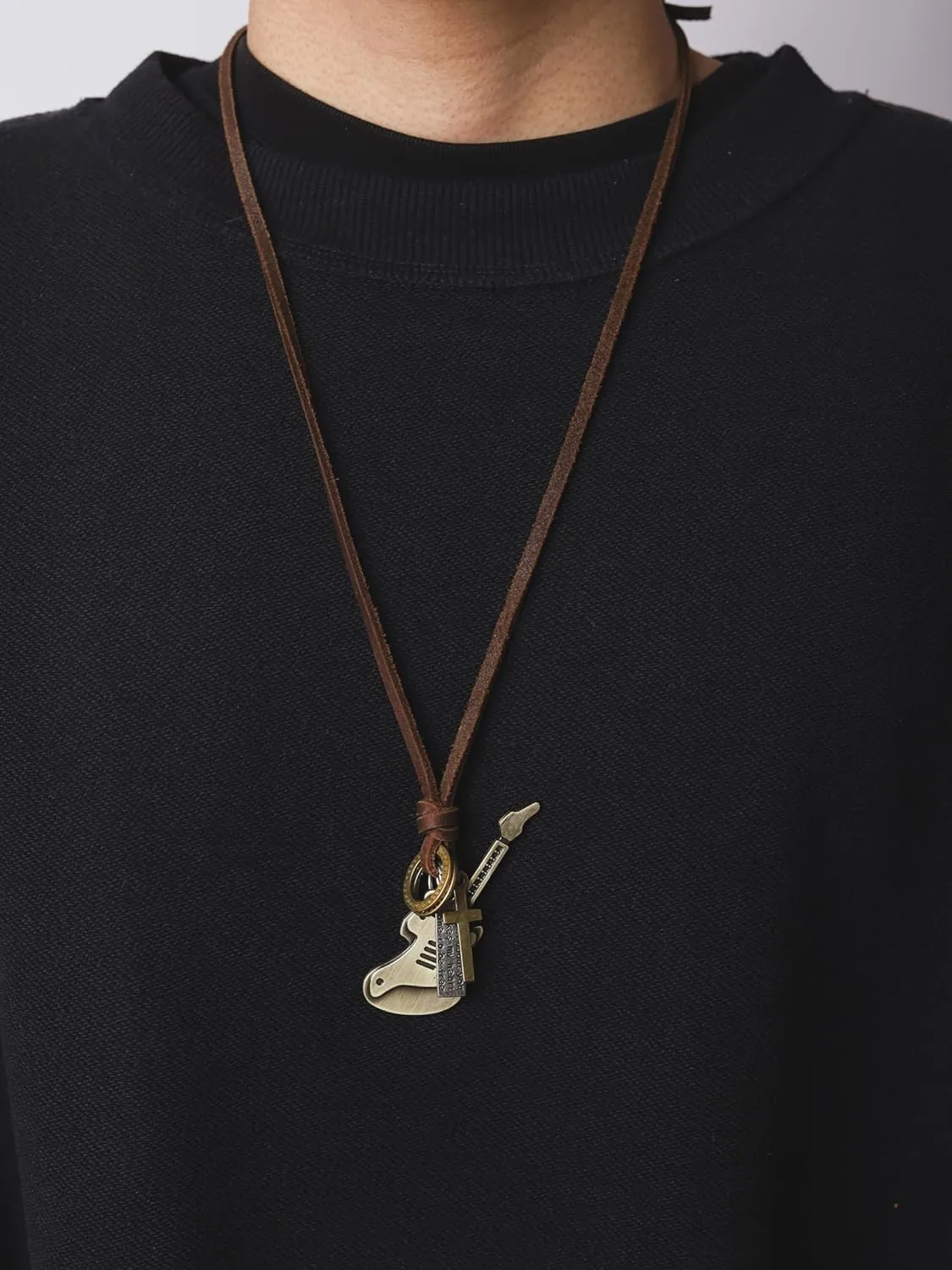 HAQUIL Boho Leather Necklace Antique Tribal Pendant, Boho Jewelry Gift for Men and Women