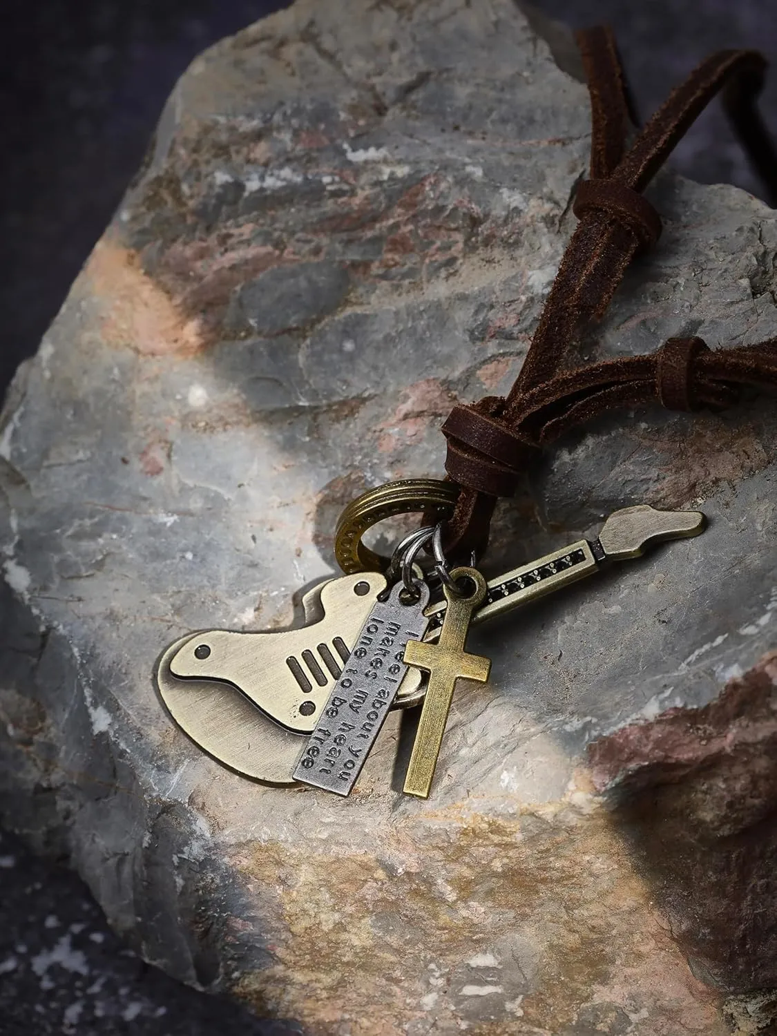 HAQUIL Boho Leather Necklace Antique Tribal Pendant, Boho Jewelry Gift for Men and Women