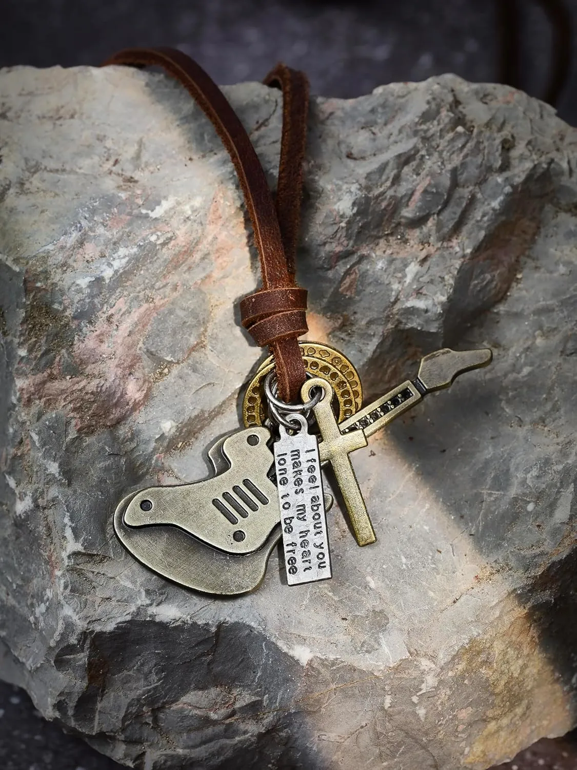 HAQUIL Boho Leather Necklace Antique Tribal Pendant, Boho Jewelry Gift for Men and Women