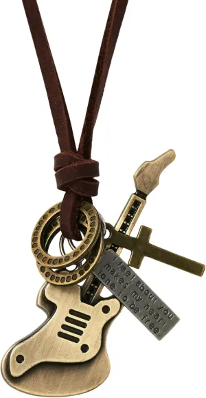 HAQUIL Boho Leather Necklace Antique Tribal Pendant, Boho Jewelry Gift for Men and Women