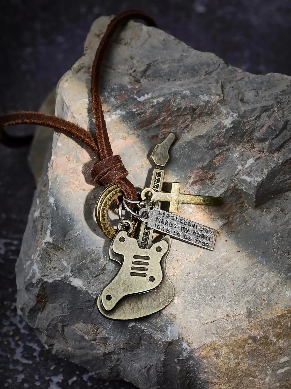 HAQUIL Boho Leather Necklace Antique Tribal Pendant, Boho Jewelry Gift for Men and Women