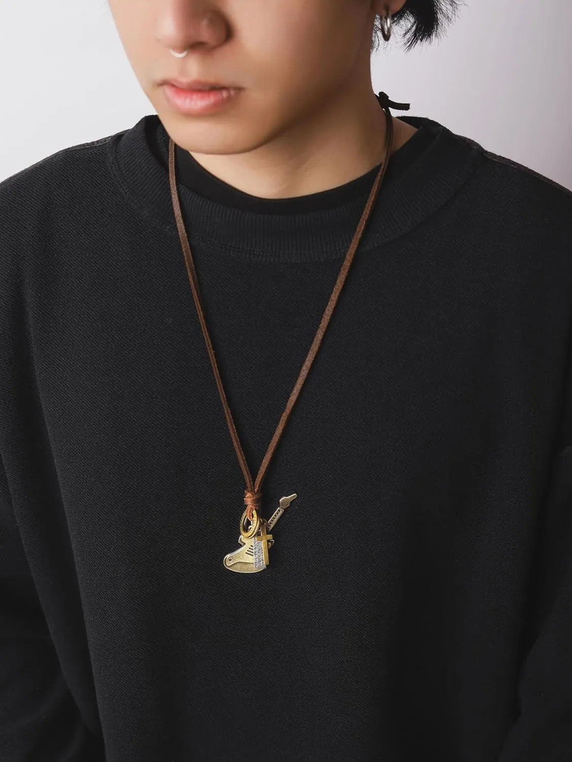 HAQUIL Boho Leather Necklace Antique Tribal Pendant, Boho Jewelry Gift for Men and Women