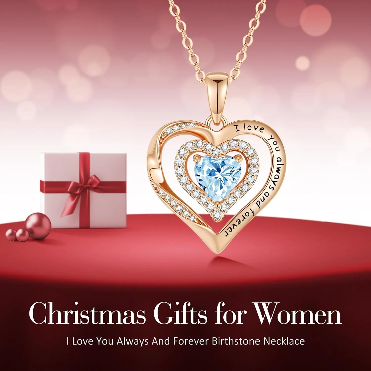 Heart Birthstone Necklaces for Women, 925 Sterling Silver Pendant Necklace Valentine's Day Gift Birthday Anniversary Christmas Jewelry Gifts for Women Mom Wife Grandmom Girlfriend Her
