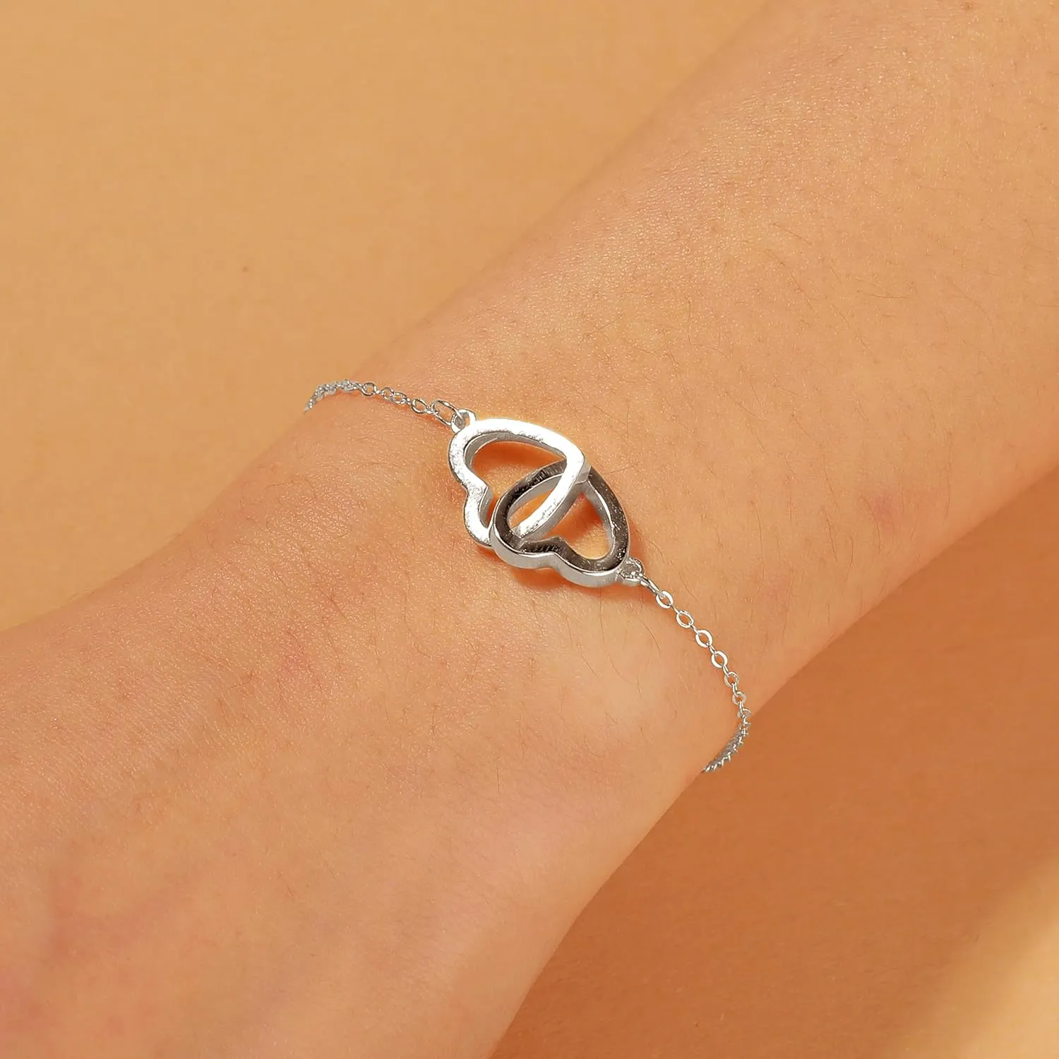 Heart Interlocking Bracelet for Women, 925 Sterling Silver Dainty Circle Heart Choker Chain to Daughter Mother 14K Gold Plated Intertwine Friendship Bracelet Jewelry Graduation Gift