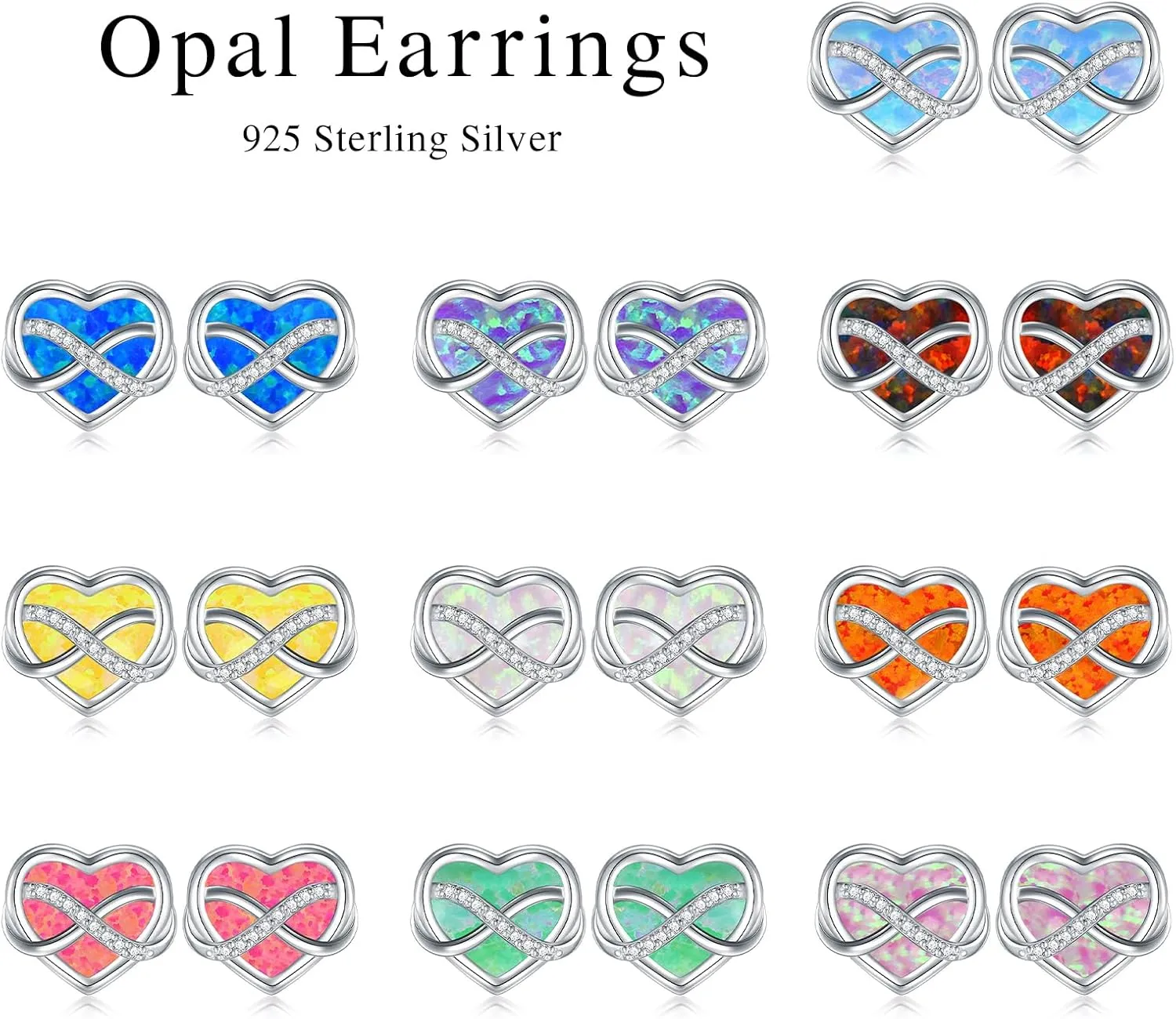 Heart Shape Opal Stud Earrings for Women, 925 Sterling Silver Minimalist Opal Stud Fashion Earrings Small Heart Opal Stud Earrings for Women Mother