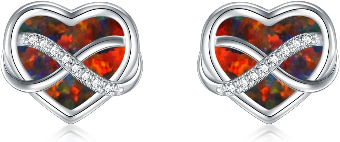 Heart Shape Opal Stud Earrings for Women, 925 Sterling Silver Minimalist Opal Stud Fashion Earrings Small Heart Opal Stud Earrings for Women Mother