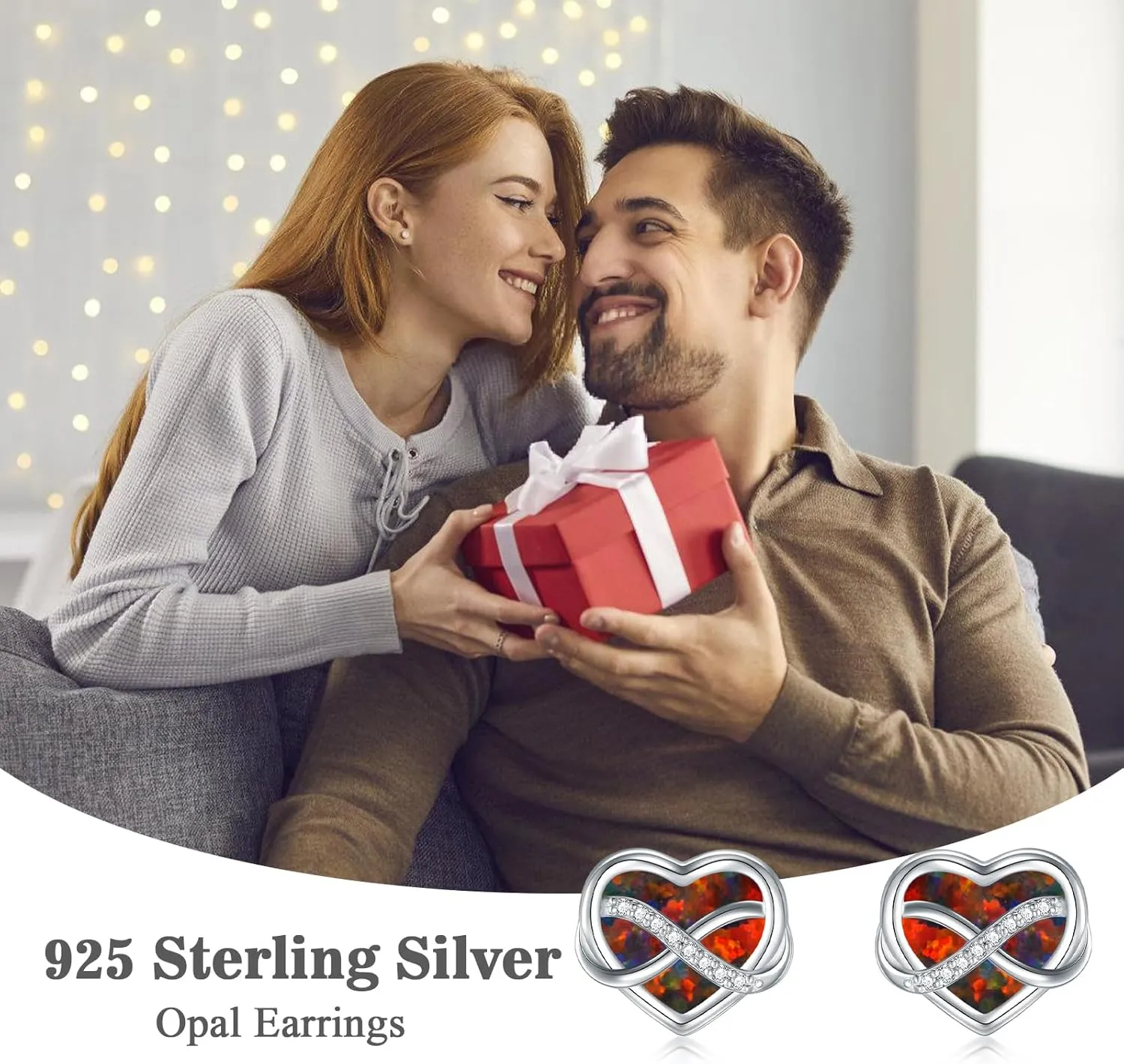 Heart Shape Opal Stud Earrings for Women, 925 Sterling Silver Minimalist Opal Stud Fashion Earrings Small Heart Opal Stud Earrings for Women Mother