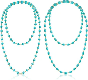 Henoyso 2 Pcs Turquoise Beads Necklace 47.5 Inch Long Endless Necklace Multi Strand Layer Knotted Homemade Jewelry