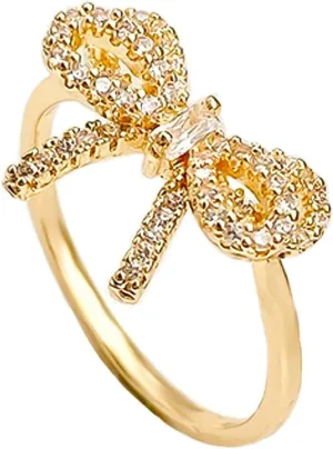 HETICA Bow Ring for Women, Zirconia Butterfly Ring Adjustable Open Rings Ribbon Jewelry Gift