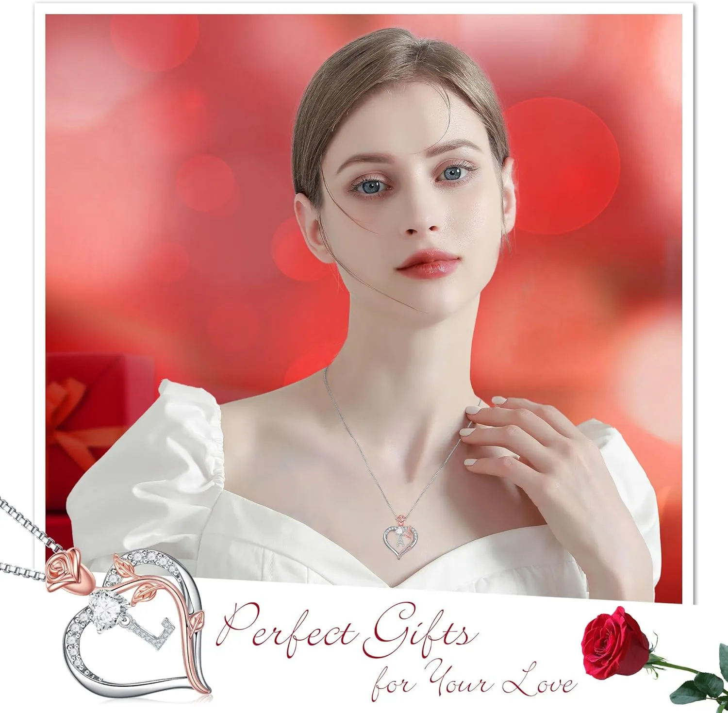 Hidepoo Gifts for Women - S925 Sterling Silver Rose Love Heart Initial Letter Pendant Necklace Jewelry Mothers Day Valentines Anniversary Birthday Gifts for Her Mom Wife Girlfriend