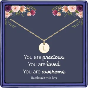 Hidepoo Kindergarten Graduation Gifts - Disc Initial Necklace Gifts for Girls, 14K Gold Filled/Rose Gold/S925 Sterling Silver Disc Initial Necklaces Tiny Initial Necklace Jewelry for Girls Women