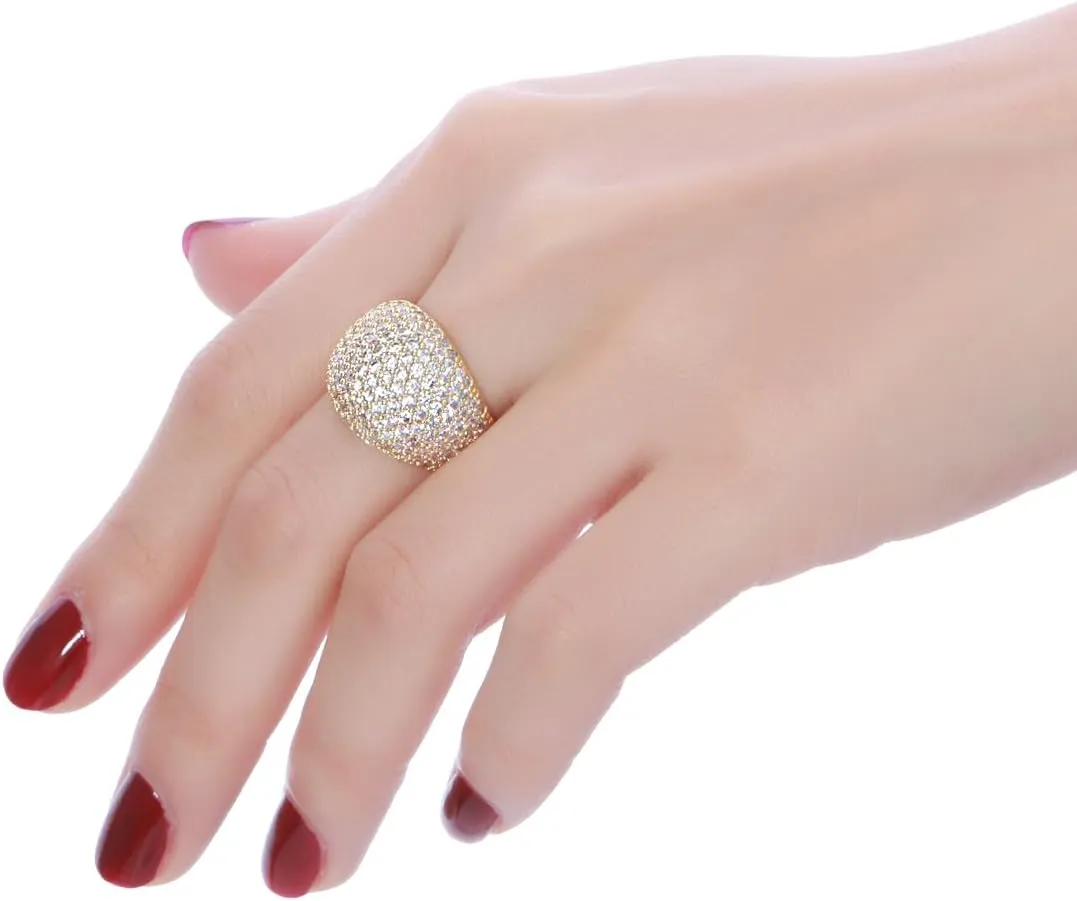 Hiyong Diamond Accent Dome Ring - Sliver Fashion Rings for women Big Hollow Women Wedding Band Cubic Zirconia Statement Rings for women 5-11