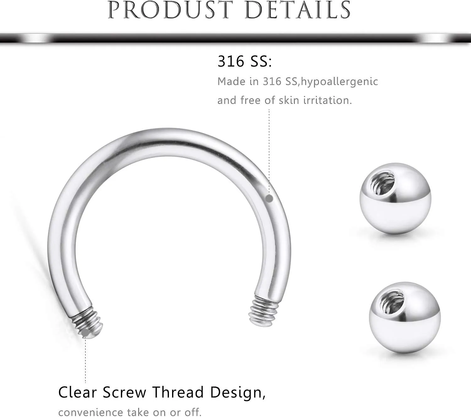 Hoeudjo 24PCS 14G 16G 20G Surgical Steel Horseshoe Captive Bead Nose Septum Hoop Rings Eyebrow Lip Ear Tragus Cartilage Nipple Piercing Jewelry for Women Men 8mm 10mm 12mm 14mm 16mm