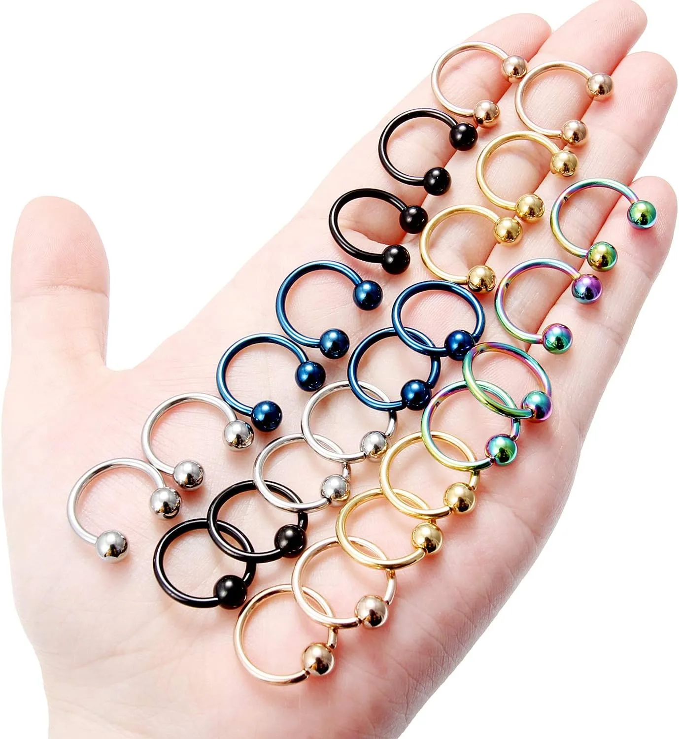 Hoeudjo 24PCS 14G 16G 20G Surgical Steel Horseshoe Captive Bead Nose Septum Hoop Rings Eyebrow Lip Ear Tragus Cartilage Nipple Piercing Jewelry for Women Men 8mm 10mm 12mm 14mm 16mm