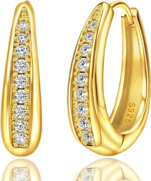 Hoop Earrings for Women Gold Chunky Huggie Hoop Earrings Sterling Silver Cz Oval Hoop Earrings Lightweight Chunky Thick Hoops Dainty Hypoallergenic Jewelry for Daughter Mom Wife Birthday Party Gifts