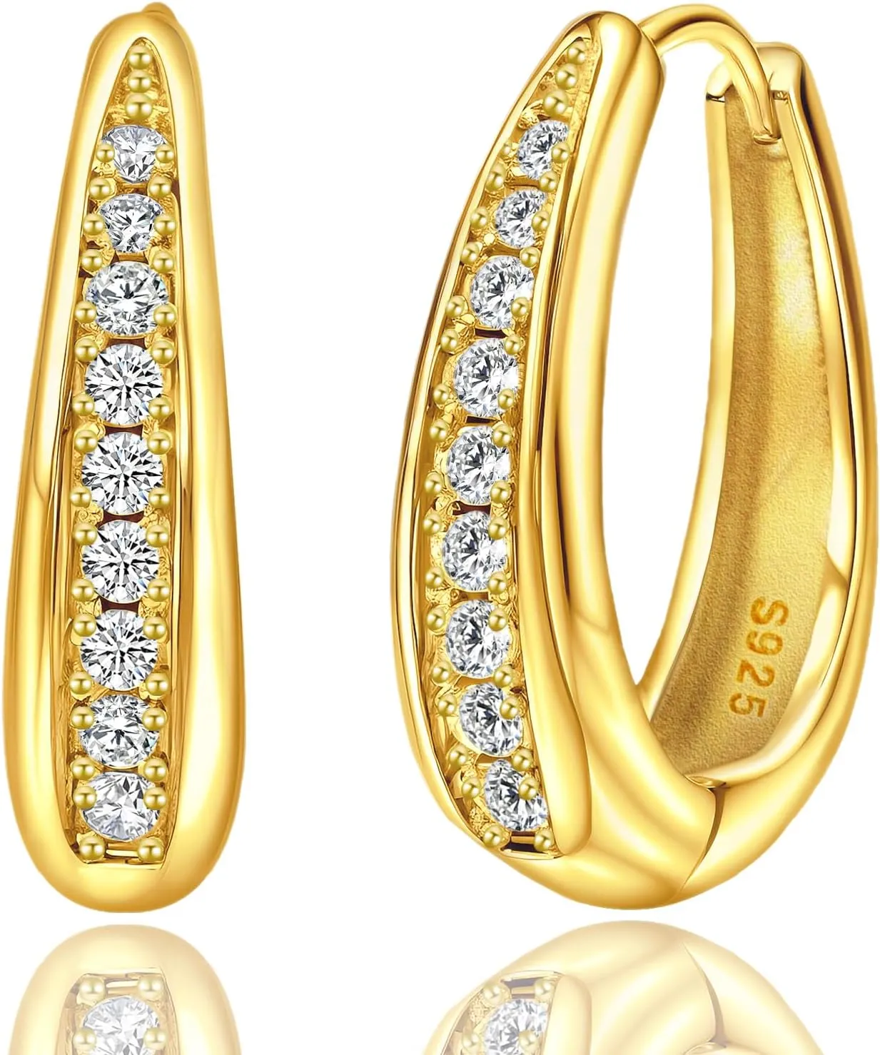 Hoop Earrings for Women Gold Chunky Huggie Hoop Earrings Sterling Silver Cz Oval Hoop Earrings Lightweight Chunky Thick Hoops Dainty Hypoallergenic Jewelry for Daughter Mom Wife Birthday Party Gifts