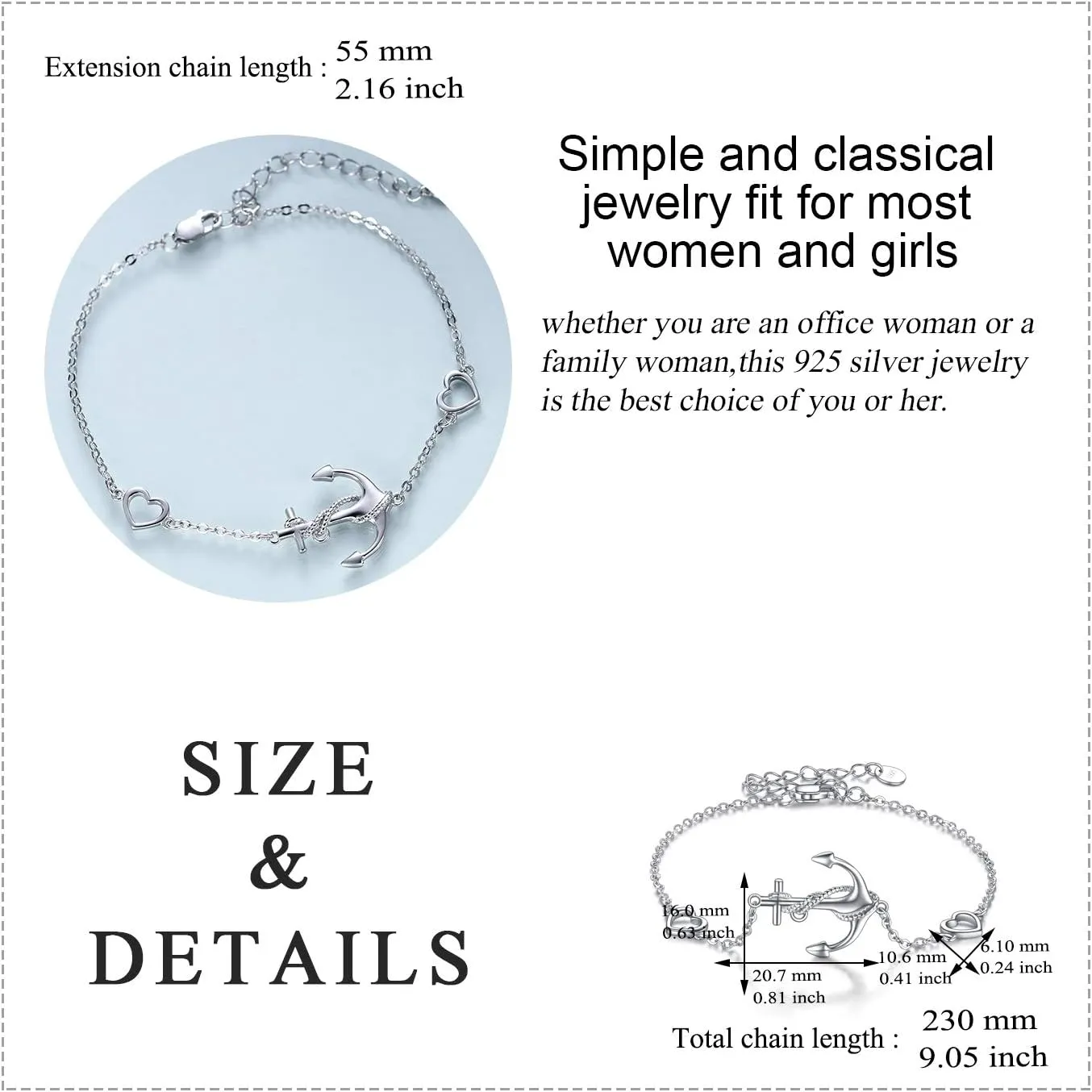 Horse/Clover/Anchor/Penguin/Sea Turtle/Infinity/Starfish/Cross/Daisy/Mermaid/Ladybug/Axolotl Bracelets for Women Sterling Silver Jewelry Adjustable Chain Bracelet Jewelry Gifts for Women